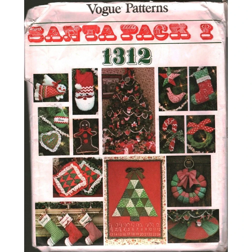 Vogue Patterns 1312 Santa Pack 1 Christmas Ornaments Stocking Advent Tree Skirt